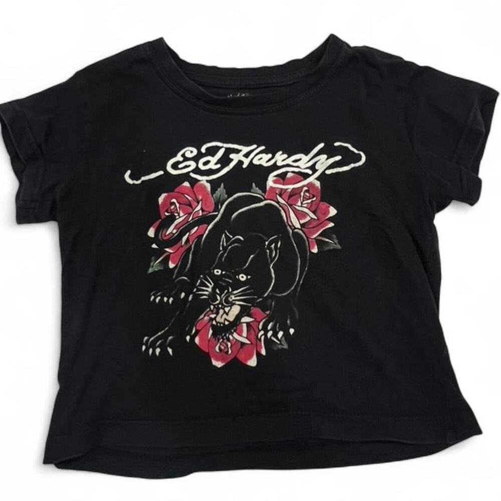 Y2K Ed Hardy Panther Rose Baby Tee